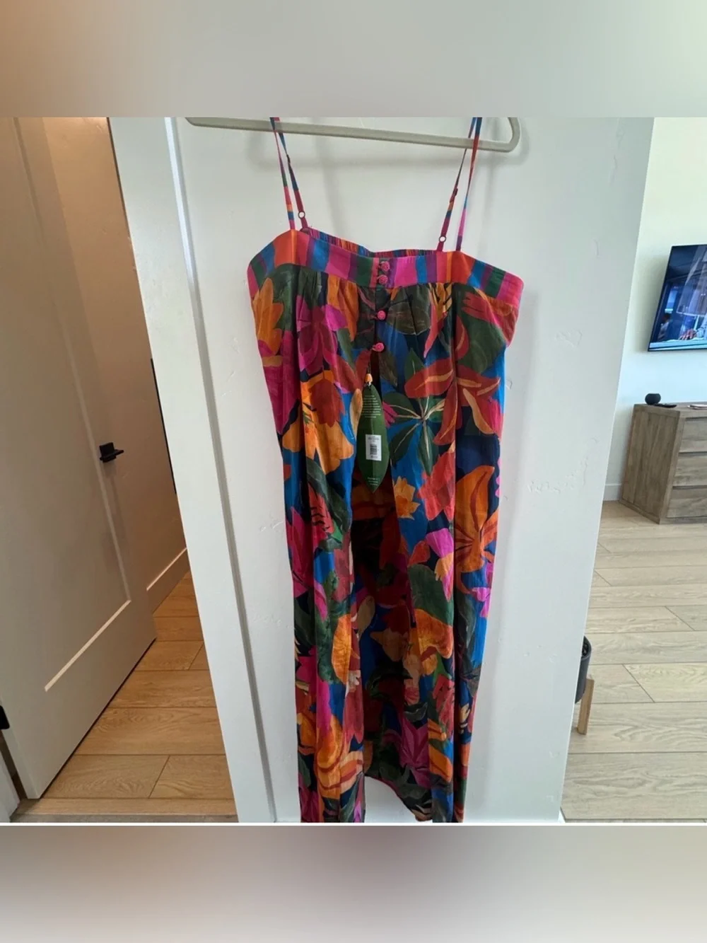 FARM Rio Floral Tropical Blue - Colorful Stripes Cover Up, NWT, XL